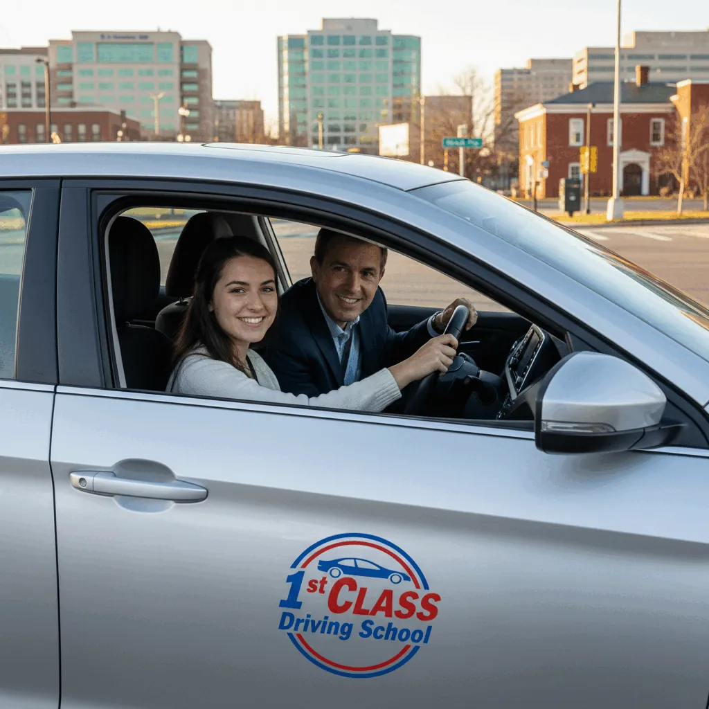 Student practicing three-point turn in King of Prussia with driving instructor