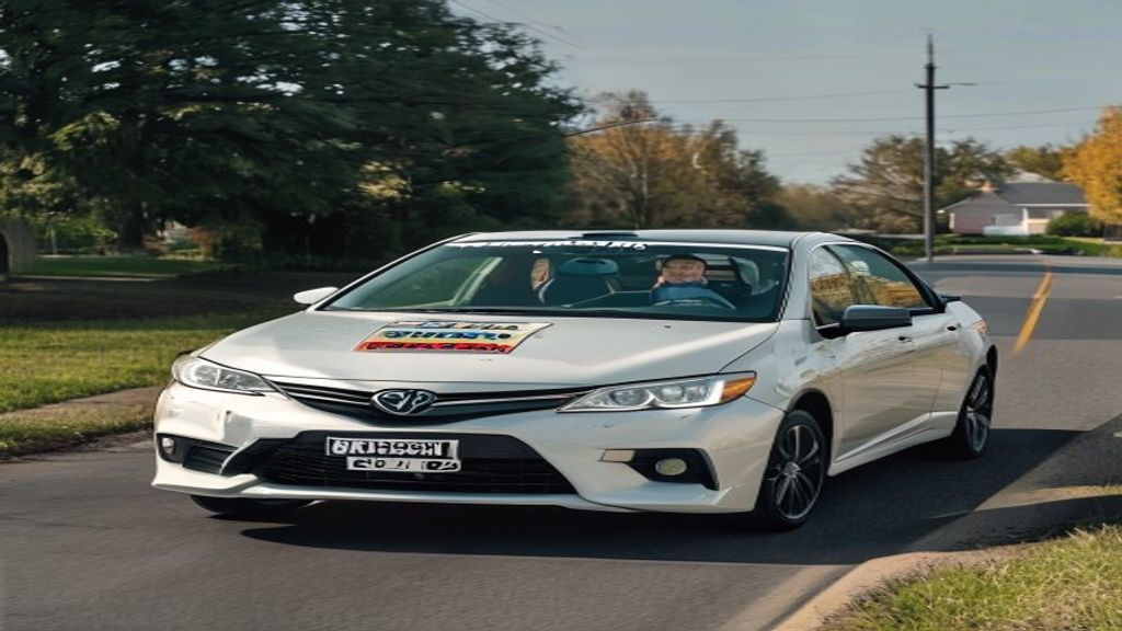A dual-control training car from a professional driving school in Levittown PA driving on a local road
